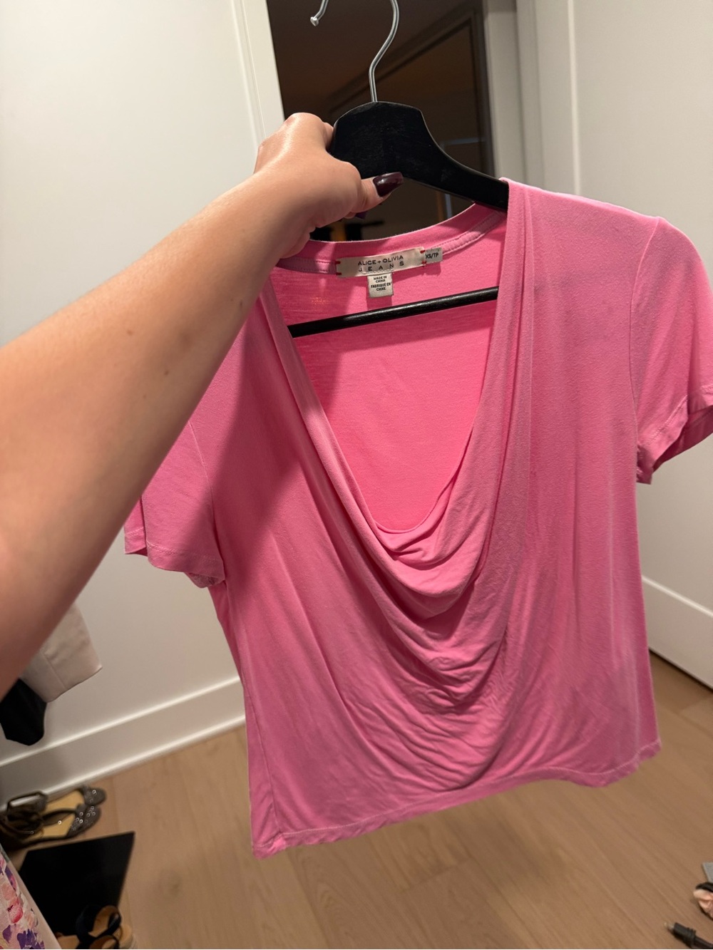 Alice + Olivia Hot Pink Draped Cowl Neck Short Sleeve Top